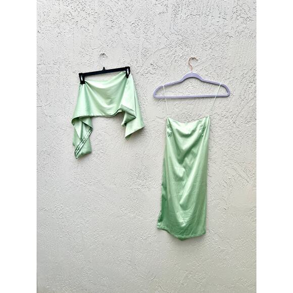 NWT With Jéan Naomi Scarf Top & Ruched-Front Tie-Up Midi Skirt Set Mint Women XS - Picture 6 of 6